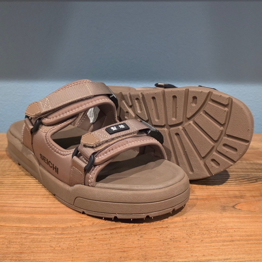 Seichi Mens Slide Sandals Taupe Brown Adjustable Buckle Straps Size 11 EU 44